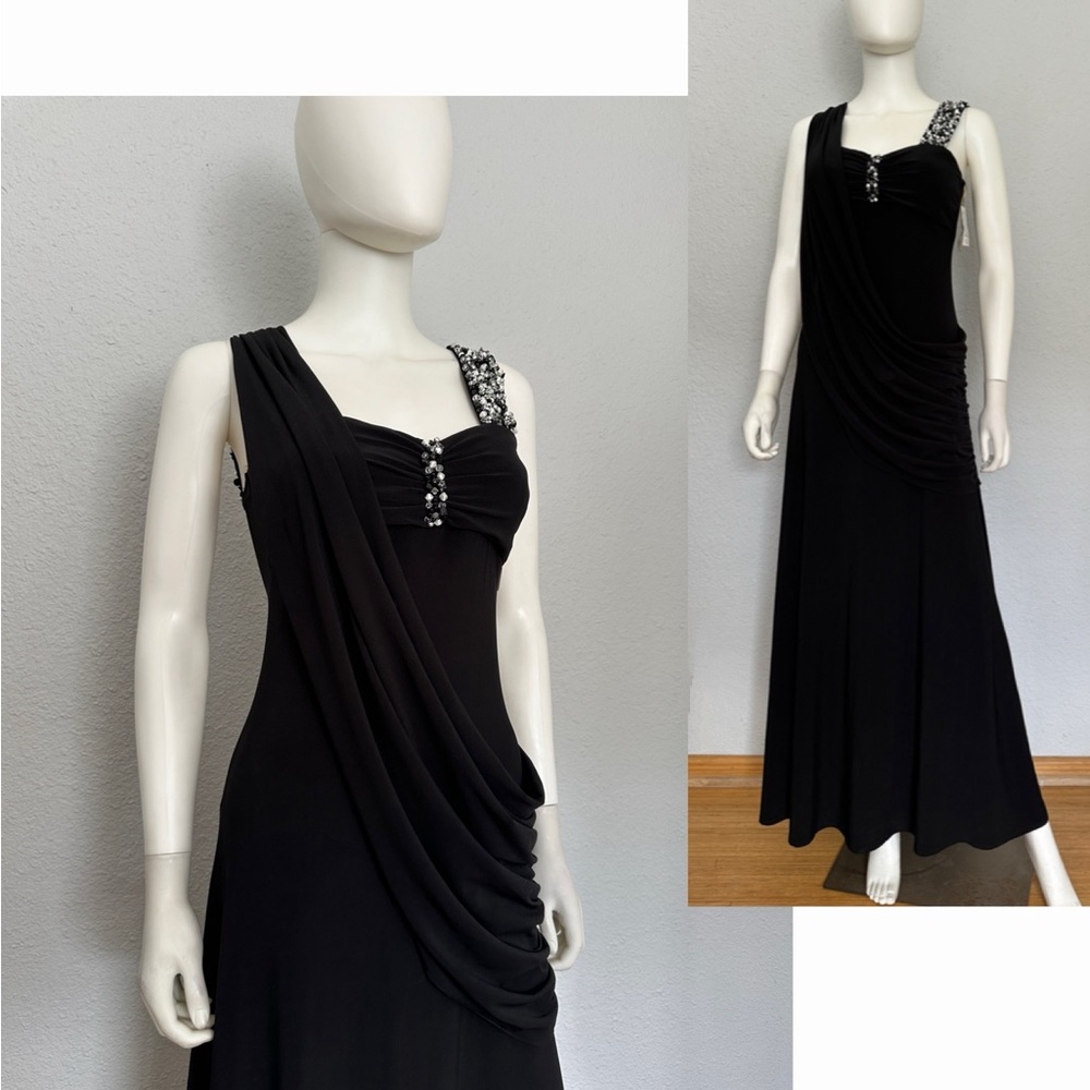 NWT LONG A-LINE FORMAL DRESS‎ BEADED  SWEETHEART NECK FLOOR LENGTH BLACK GOWN